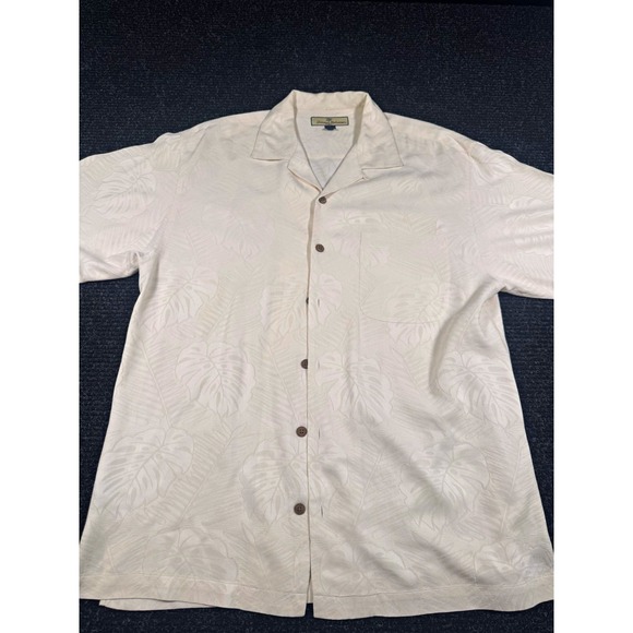 Tommy Bahama Other - Tommy Bahama Shirt Mens L 100% Silk Ivory Tropical Jacquard Hawaiian Camp